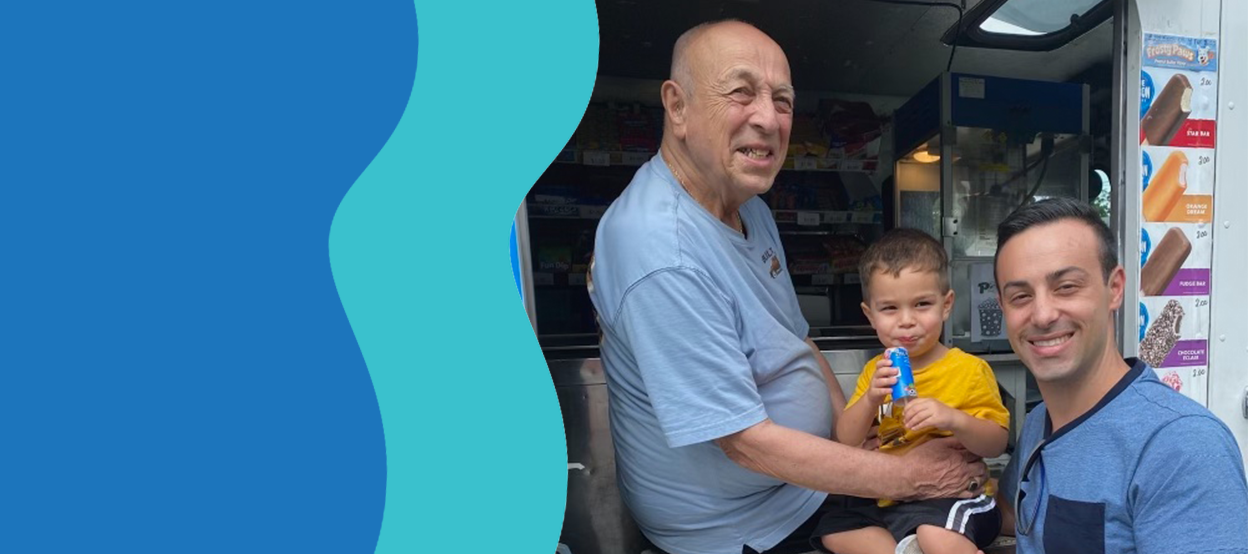 Allan Ganz with ice cream truck and family.